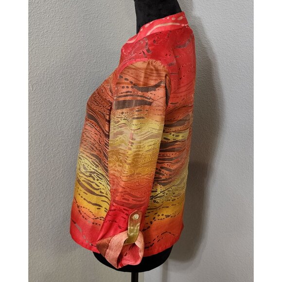 Ruby Rd Petite Blouse Womens 6P Red Sheer Roll Tab Sleeves - Picture 5 of 10